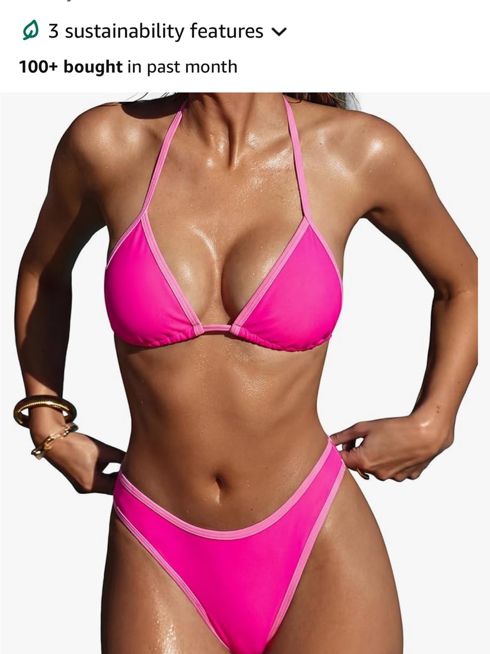 Never worn! Neon Pink Triangle Tie-Back Bikini Set
